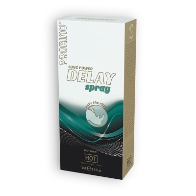 Embalagem de spray delay para homens com design branco, preto e azul