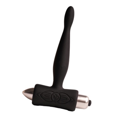 Vibrador anal preto em silicone com parte metálica prateada