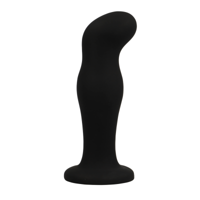 Acessório erótico em silicone preto curvado com base larga