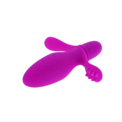 Produto em silicone cor-de-rosa anatómico com duas extensões flexíveis e texturizadas