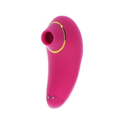 Dispositivo eletrónico cor-de-rosa com detalhe dourado e botões metálicos