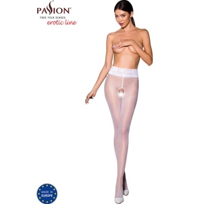 Collants femininos transparentes brancos com renda e abertura frontal