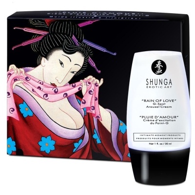 Embalagem e tubo de creme erótico Shunga com arte japonesa tradicional.