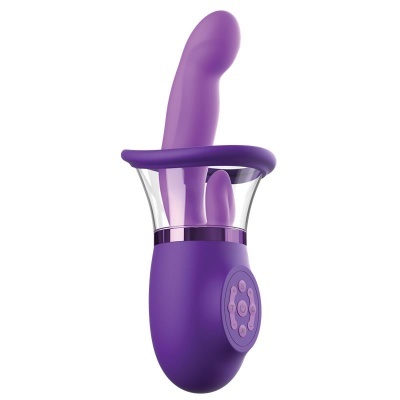 Vibrador roxo com botões e zona transparente