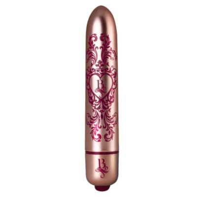Vibrador metálico cobre com decoração vermelha e letra B no centro e na base