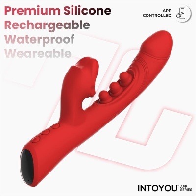 Vibrador vermelho de silicone premium com botões, recarregável e controlado por app