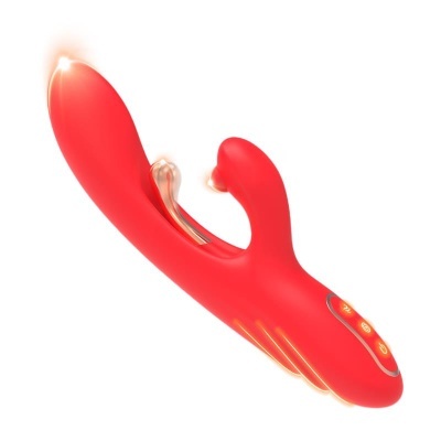 Vibrador vermelho com dois estimuladores e botões iluminados
