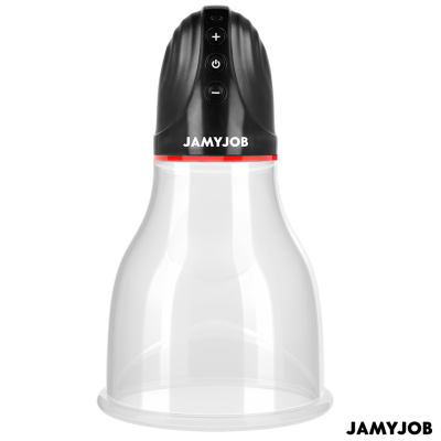 Dispositivo de aspiração preto e transparente com botões e marca JAMYJOB