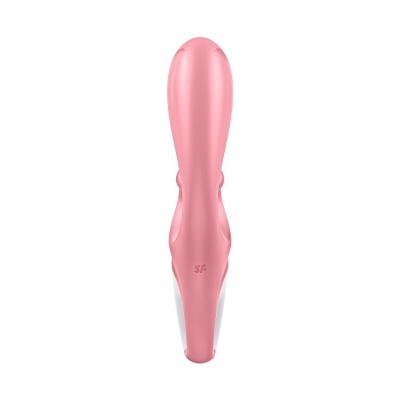 Aparelho eletrónico rosa com design ergonómico em fundo branco