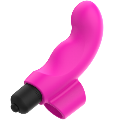Vibrador cor-de-rosa curvo com base preta e anel cor-de-rosa