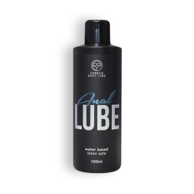 Frasco preto com rótulo Anal Lube COBECO BODY LUBE