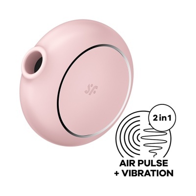 Dispositivo rosa claro com orifício e texto AIR PULSE + VIBRATION