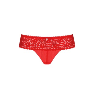 Cueca feminina vermelha de renda com padrão floral