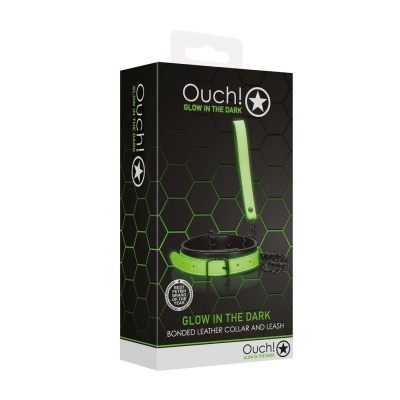 Caixa preta com coleira e trela verde fluorescente GLOW IN THE DARK