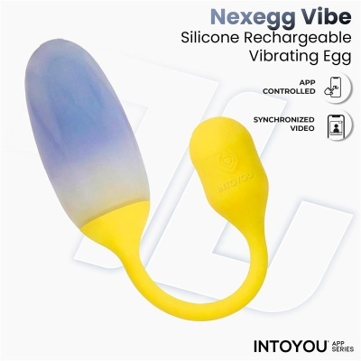 Dispositivo vibratório de silicone amarelo e azul com controlo por app