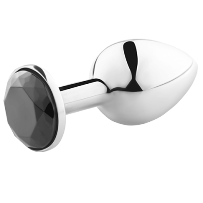 Plug anal metálico prateado com pedra negra facetada