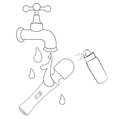 Desenho de torneira, dispositivo eletrónico e garrafa de spray a vaporizar