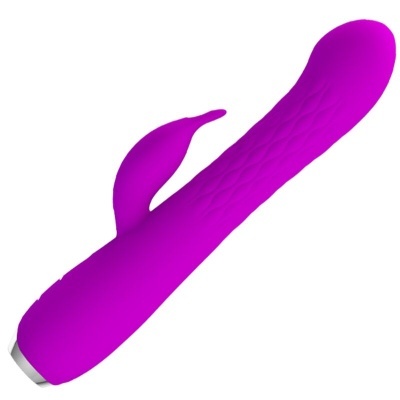 Vibrador roxo com estimulador lateral em fundo branco