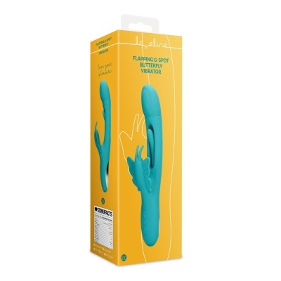 Embalagem amarela com vibro azul turquesa com asas de borboleta