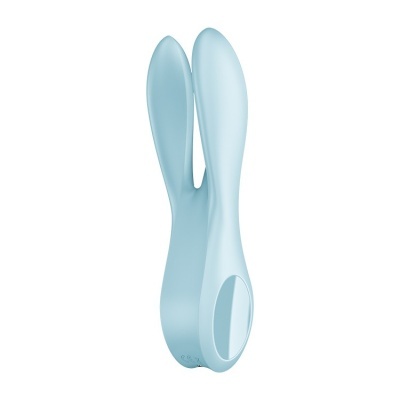 Brinquedo azul claro com duas extensões lisas e formato ergonómico