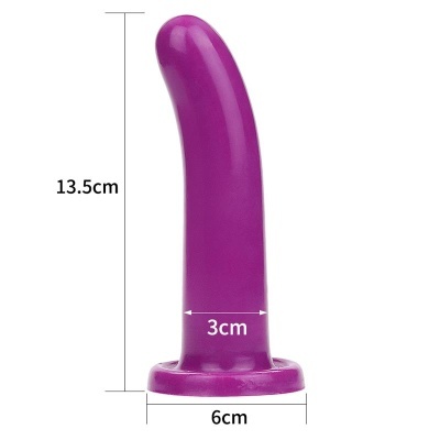 Produto adulto roxo de silicone com dimensões indicadas