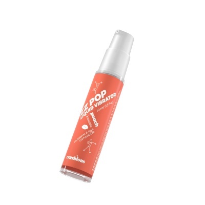 Frasco pompador laranja translúcido para produto líquido com texto branco