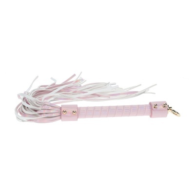Chicote rosa e branco com cabo rosado e detalhes dourados