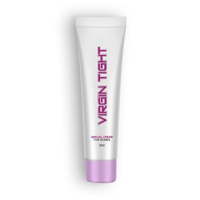 Frasco branco de creme com tampa roxa e texto vertical roxo