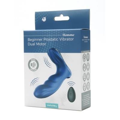 Embalagem de vibrador prostático para iniciantes com motor duplo e controlo remoto.