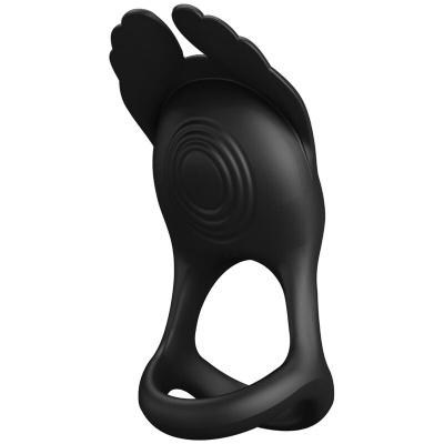 Anel peniano preto de silicone com textura em ondas e asas
