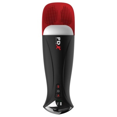Dispositivo preto e vermelho PDX Elite com botões e parte superior texturizada