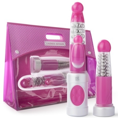 Conjunto de acessórios íntimos femininos cor-de-rosa com bolas metálicas