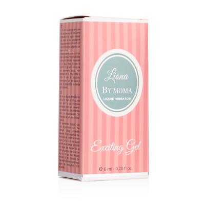 Caixa de gel excitante Liona By Moma Liquid Vibrator cor rosa com detalhes em branco e cinzento