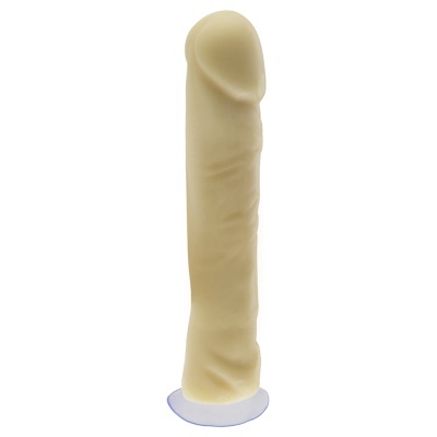 Dildo bege claro com ventosa transparente na base