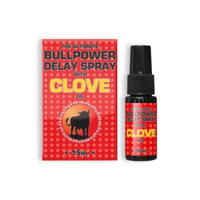 Spray de atraso Bullpower com óleo de cravo e embalagem vermelha