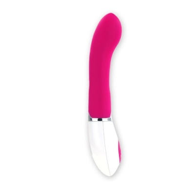 Vibrador cor-de-rosa com acabamento branco e detalhe prateado