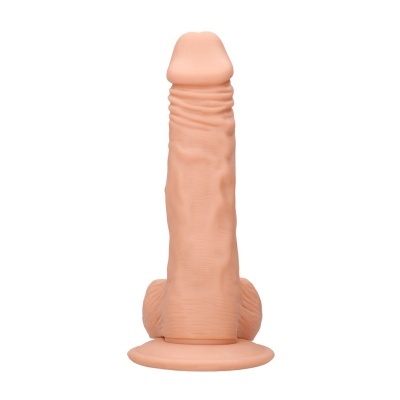 Dildo realista cor pele com base larga e testículos
