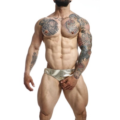 Calções de banho dourados masculinos com fecho frontal
