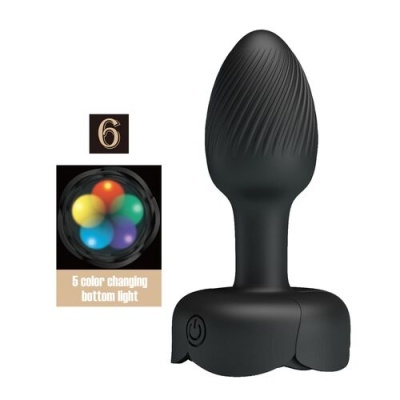 Plug anal preto com luz colorida na base
