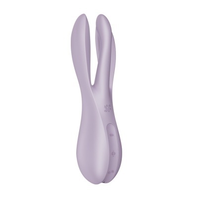 Vibrador lilás com duas pontas e botões de controlo