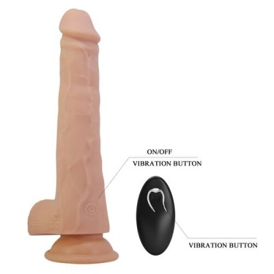 Vibrador realista cor pele com ventosa e controlo remoto preto