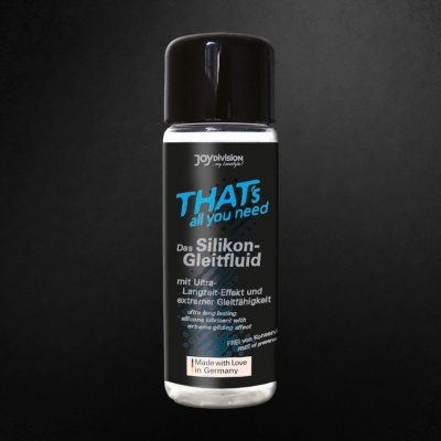 Frasco de fluido lubrificante de silicone preto com texto em azul e branco