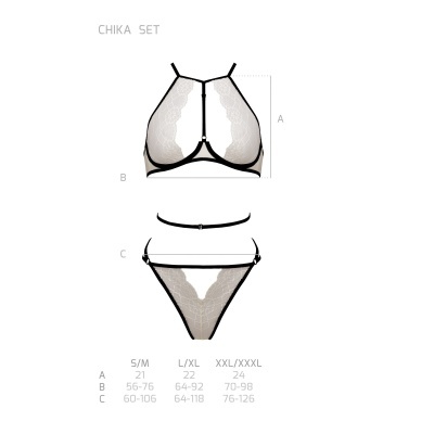 Conjunto de lingerie CHIKA SET em renda branca e bege com contornos pretos