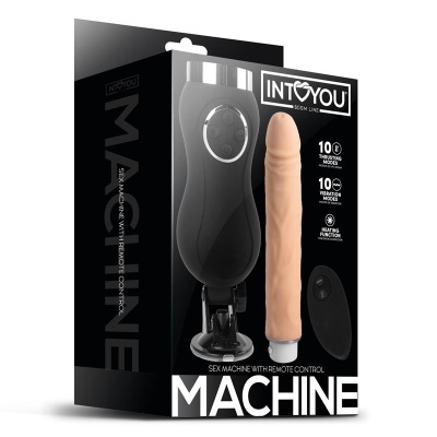 Máquina sexual BDSM com controlo remoto, dildo cor pele e suporte preto