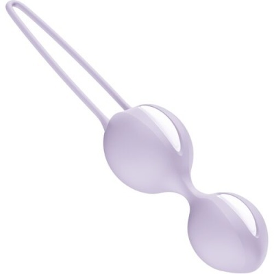 Duas esferas de silicone lilás ligadas por cabo flexível