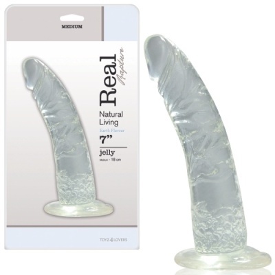 Dildo transparente flexível com embalagem branca
