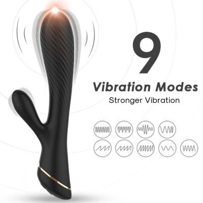 Vibrador preto com nove modos de vibração indicados ao lado