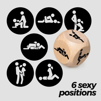 Rolo de madeira com ícones de posições sexuais em fundo cinza