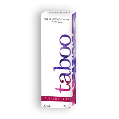 Caixa de gel de massagem íntimo branca com texto roxo e rosa