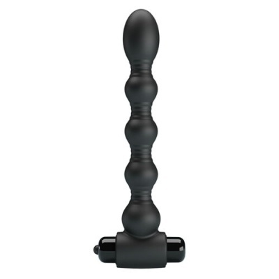 Vibrador preto com contas graduadas e controle na base